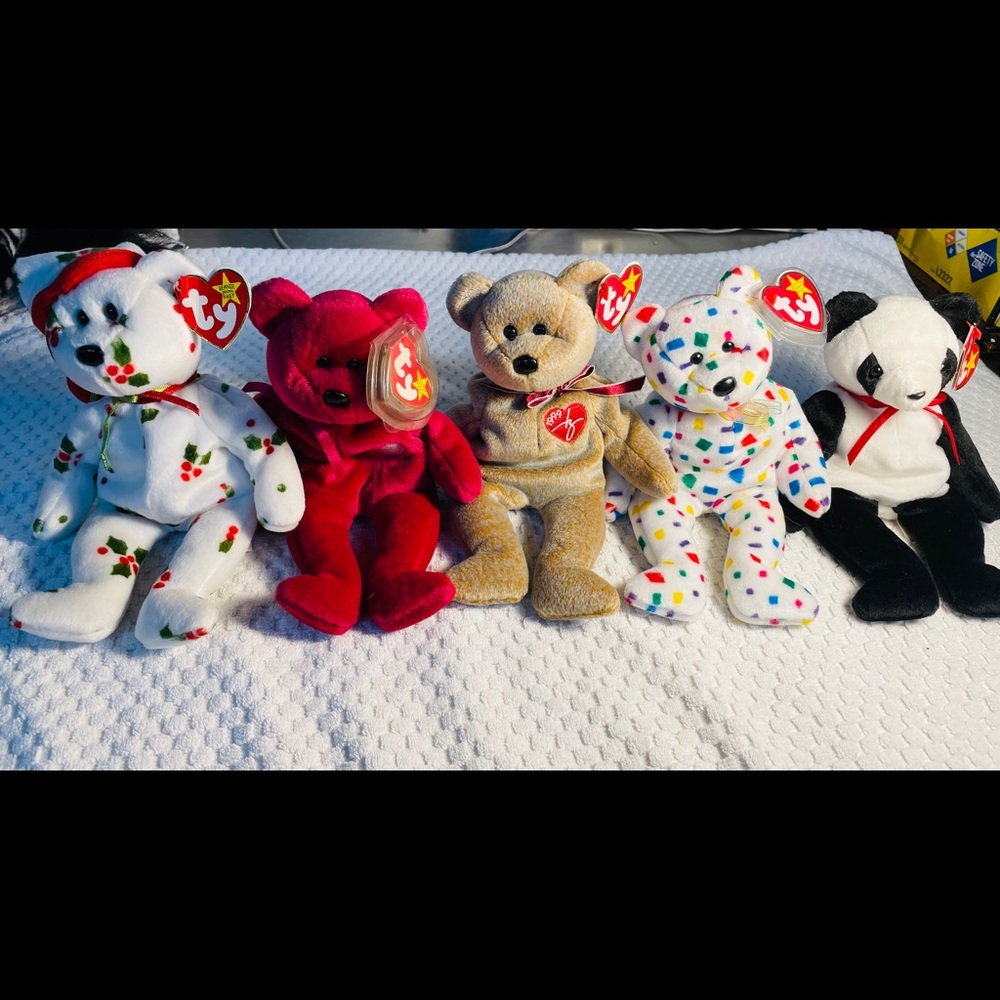 Set Of 5 TY Beanie Baby Bears Plush Toys 1998-99